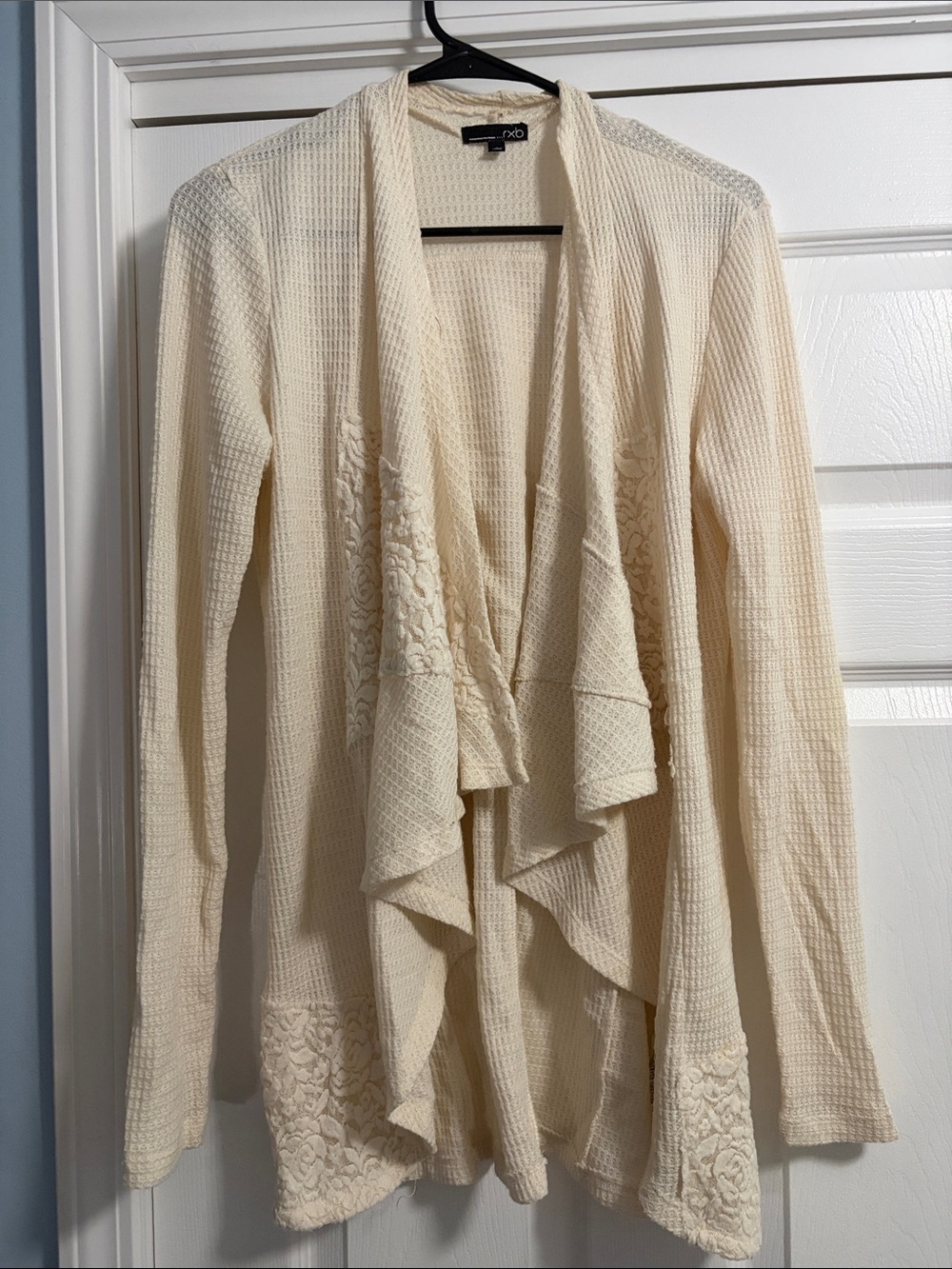 RXB Cream Open-Front Lace-Trim Cardigan